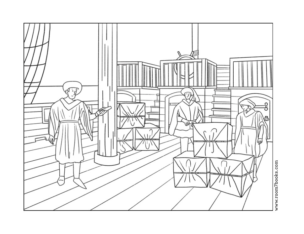a link to a coloring page of the king’s men inspecting the ship